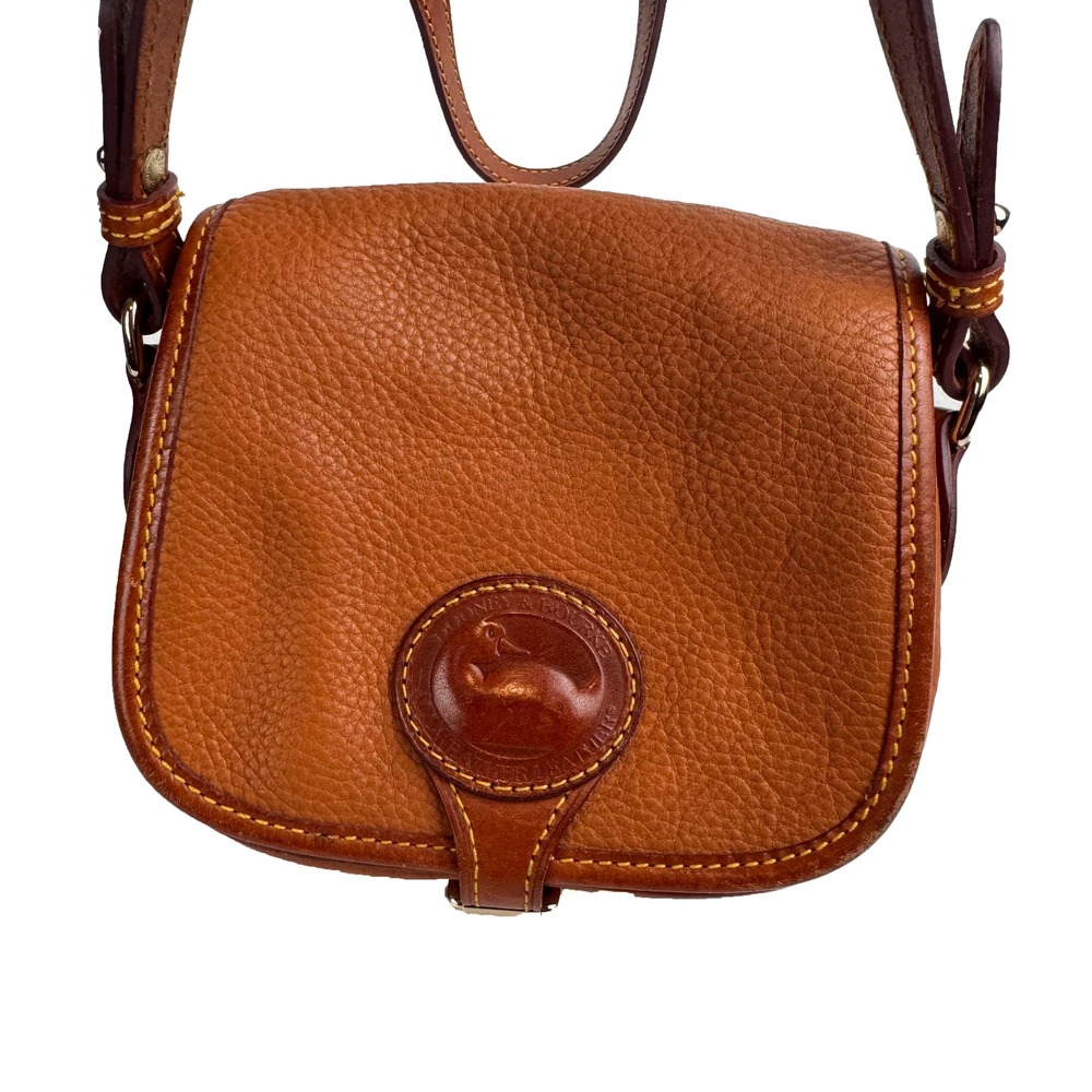 Dooney & Bourke Vintage Pebbled Leather Crossbody Bag Cognac Brown Duck Logo